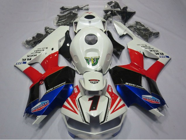 Lojas Carenagens Moto Honda CBR600RR 2013-2023 - Branco Vermelho Azul Preto Número 1