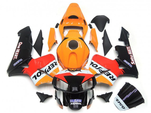 Lojas Carenagens Moto Honda CBR600RR 2003-2004 - Laranja Branco Vermelho Preto Brilhante One Heart Repsol