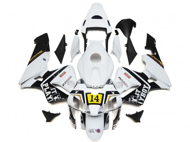 Lojas Carenagens Moto Honda CBR600RR 2003-2004 - Branco Amarelo Preto Brilhante Playboy 14