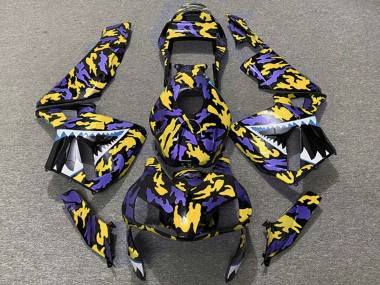 Lojas Carenagens Moto Honda CBR600RR 2003-2004 - Roxo Amarelo Camouflage Tubarão