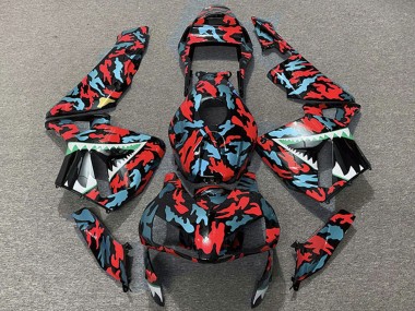 Lojas Carenagens Moto Honda CBR600RR 2003-2004 - Vermelho Azul Camouflage Tubarão