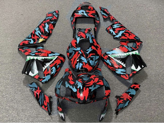Lojas Carenagens Moto Honda CBR600RR 2003-2004 - Vermelho Azul Camouflage Tubarão