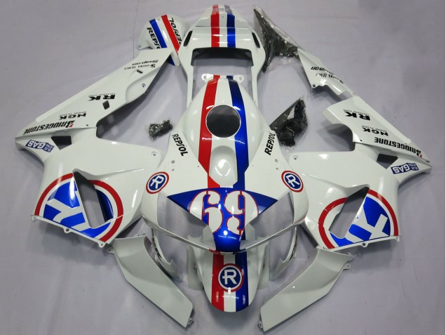 Lojas Carenagens Moto Honda CBR600RR 2003-2004 - Branco Vermelho Azul Repsol 69