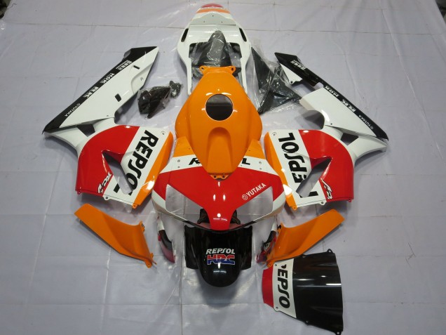 Lojas Carenagens Moto Honda CBR600RR 2003-2004 - Laranja Branco Vermelho Preto Brilhante Repsol