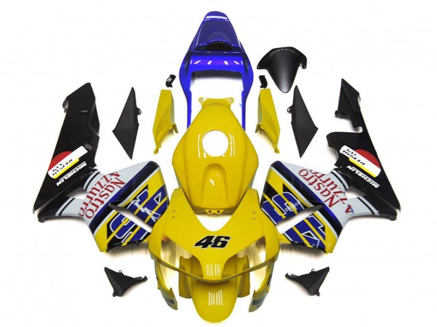 Lojas Carenagens Moto Honda CBR600RR 2003-2004 - Amarelo Azul Branco Preto Brilhante Nastro Azzurro 46