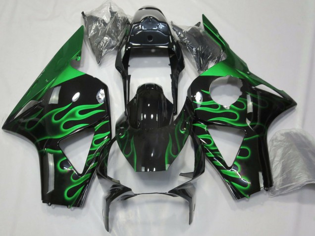 Lojas Carenagens Moto Honda CBR954RR 2002-2003 - Preto Brilhante Verde Chama