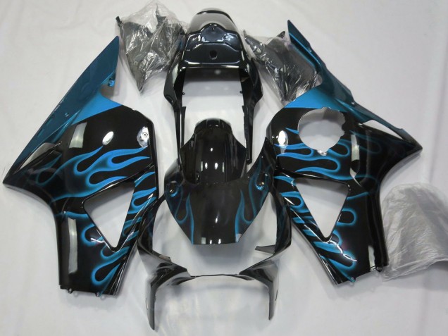 Lojas Carenagens Moto Honda CBR954RR 2002-2003 - Preto Brilhante Azul Claro Chama