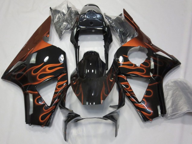 Lojas Carenagens Moto Honda CBR954RR 2002-2003 - Preto Brilhante Laranja Chama