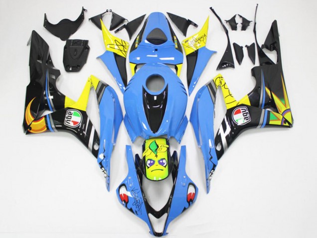 Lojas Carenagens Moto Honda CBR600RR 2007-2008 - Azul Claro Amarelo Preto Brilhante Tubarão
