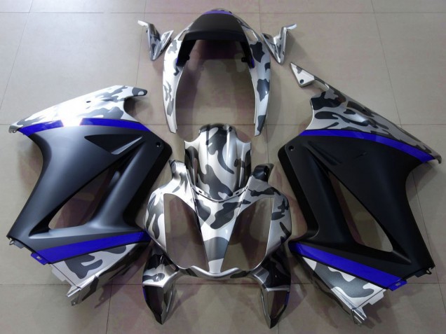 Lojas Carenagens Moto Honda VFR 800 2002-2013 - Cinzento Camouflage Azul Preto Fosco