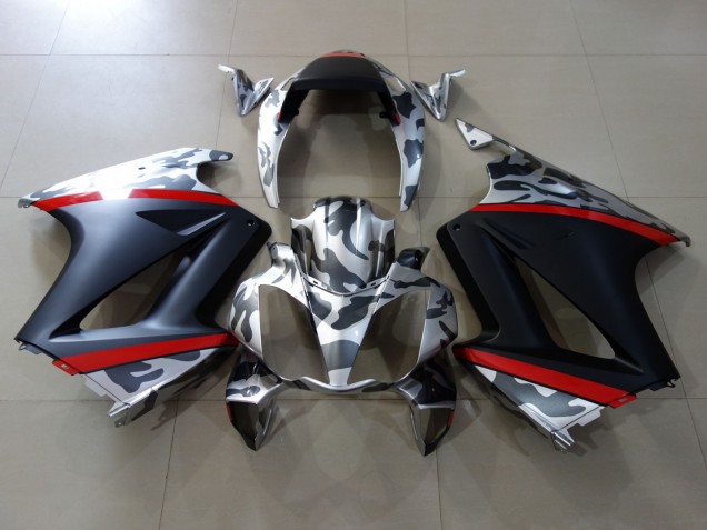 Lojas Carenagens Moto Honda VFR 800 2002-2013 - Cinzento Camouflage Vermelho Preto Fosco
