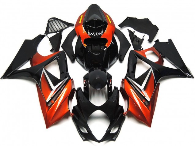 Lojas Carenagens Moto Suzuki GSXR 1000 2007-2008 - Preto Brilhante Laranja