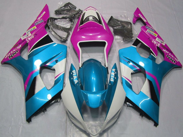 Lojas Carenagens Moto Suzuki GSXR 1000 2003-2004 - Azul Claro Branco Rosa