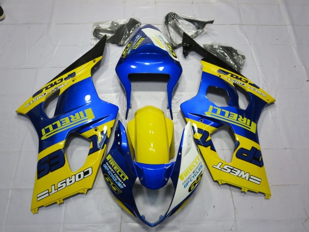 Lojas Carenagens Moto Suzuki GSXR 1000 2003-2004 - Azul Amarelo Preto Pirelli