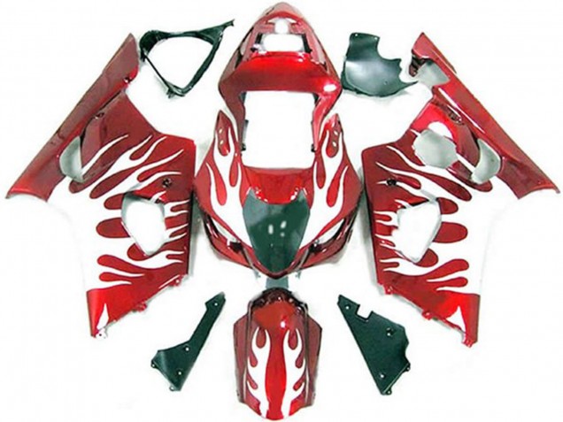 Lojas Carenagens Moto Suzuki GSXR 1000 2003-2004 - Branco Vermelho Chama