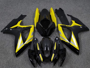 Lojas Carenagens Moto Suzuki GSXR 600 / GSXR 750 2006-2007 - Preto Brilhante Amarelo Prata OEM Estilo