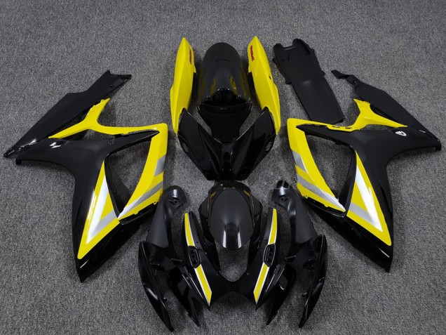 Lojas Carenagens Moto Suzuki GSXR 600 / GSXR 750 2006-2007 - Preto Brilhante Amarelo Prata OEM Estilo