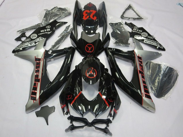 Lojas Carenagens Moto Suzuki GSXR 600 / GSXR 750 2008-2010 - Preto Brilhante Prata Vermelho Jordan 23