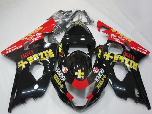 Lojas Carenagens Moto Suzuki GSXR 600 / GSXR 750 2004-2005 - Preto Brilhante Vermelho Amarelo Rizla
