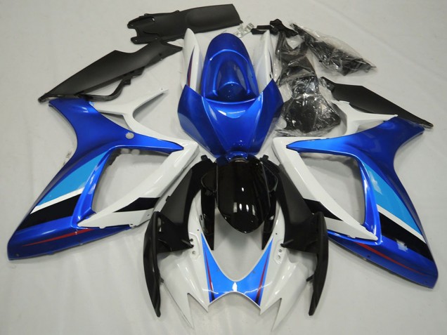 Lojas Carenagem Moto Suzuki GSXR 600 / GSXR 750 2006-2007 - Branco Azul Preto Brilhante Listra