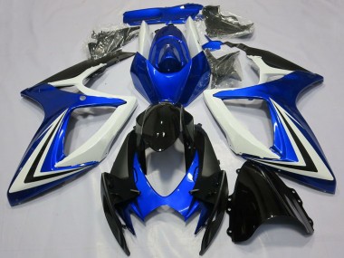 Lojas Carenagens Moto Suzuki GSXR 600 / GSXR 750 2006-2007 - Branco Azul Preto Brilhante Listra