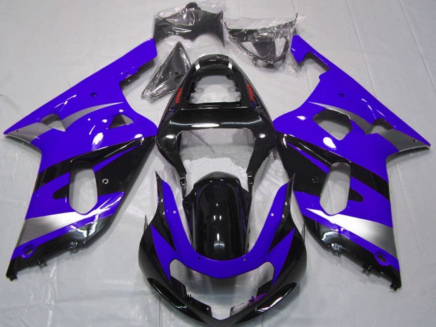 Lojas Carenagens Moto Suzuki GSXR 600 / GSXR 750 2001-2003 - Azul Prata Preto Brilhante OEM Estilo
