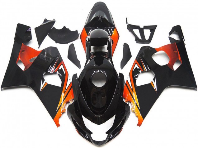 Lojas Carenagens Moto Suzuki GSXR 600 / GSXR 750 2004-2005 - Preto Brilhante Laranja OEM Estilo