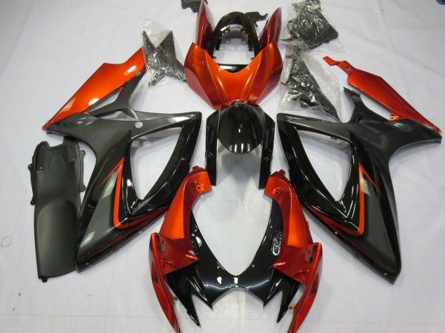Lojas Carenagens Moto Suzuki GSXR 600 / GSXR 750 2006-2007 - Burnt Laranja Cinzento Preto Brilhante