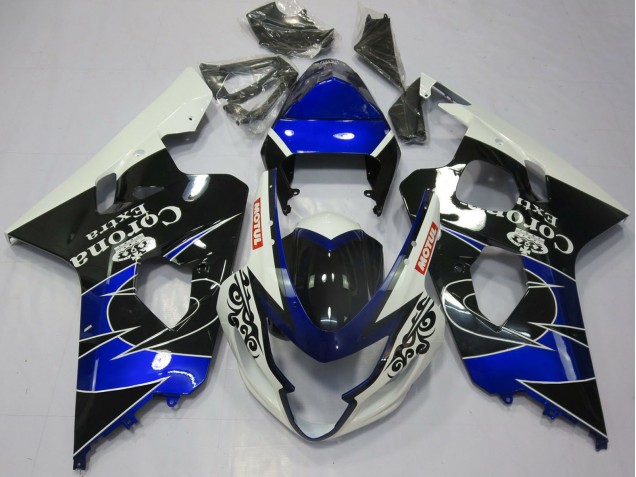 Lojas Carenagens Moto Suzuki GSXR 600 / GSXR 750 2004-2005 - Branco Azul Preto Corona Motul
