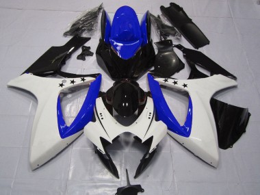 Lojas Carenagens Moto Suzuki GSXR 600 / GSXR 750 2006-2007 - Branco Azul Preto Brilhante Estrela
