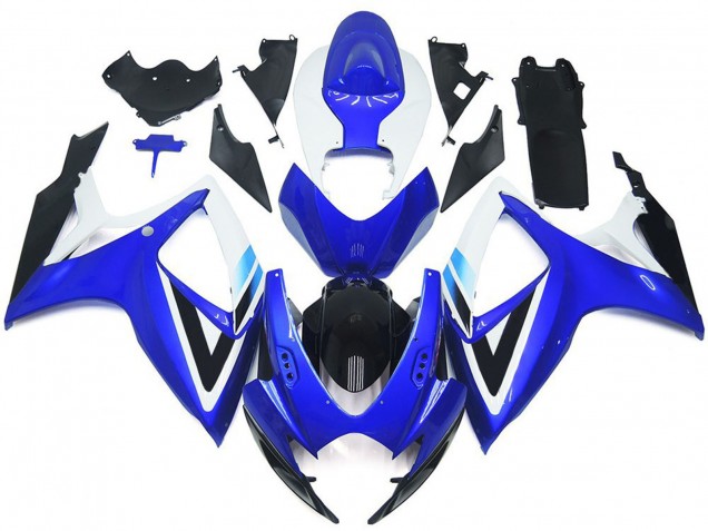 Lojas Kits Carenagem Moto Suzuki GSXR 600 / GSXR 750 2006-2007 - Branco Azul Preto Brilhante OEM Estilo