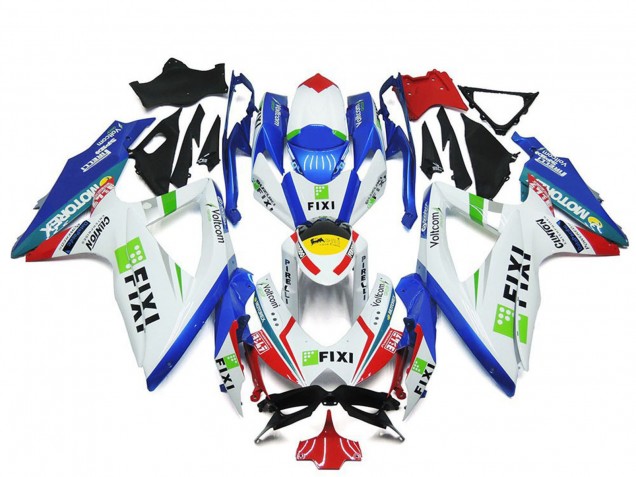 Lojas Carenagens Moto Suzuki GSXR 600 / GSXR 750 2008-2010 - Branco Azul Verde Amarelo Vermelho Fixi