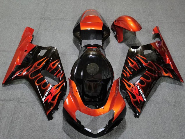 Lojas Carenagens Moto Suzuki GSXR 600 / GSXR 750 2001-2003 - Preto Brilhante Laranja Chama
