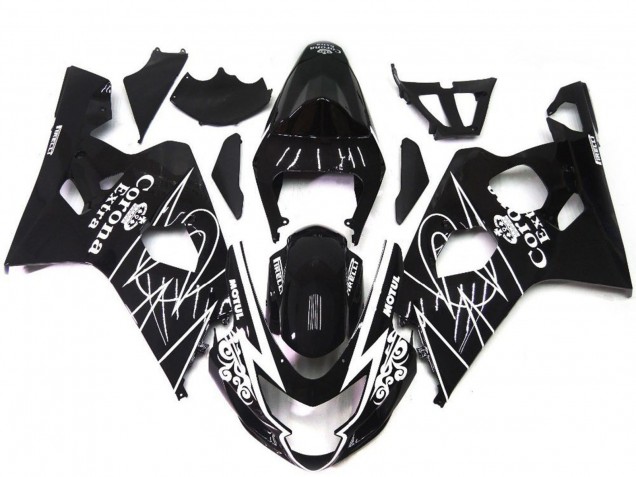 Lojas Carenagens Moto Suzuki GSXR 600 / GSXR 750 2004-2005 - Preto Brilhante Branco Corona Estilo