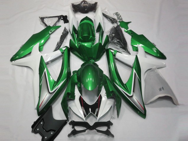 Lojas Carenagens Moto Suzuki GSXR 600 / GSXR 750 2008-2010 - Branco Verde Prata Preto Brilhante