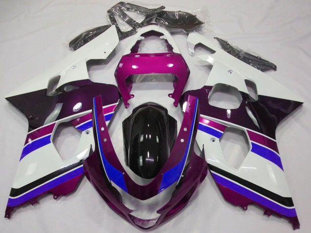 Lojas Carenagens Moto Suzuki GSXR 600 / GSXR 750 2004-2005 - Branco Rosa Azul Preto Brilhante