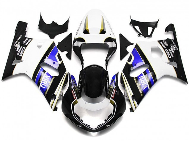 Lojas Carenagens Moto Suzuki GSXR 600 / GSXR 750 2001-2003 - Branco Azul Preto Brilhante Viru Estilo
