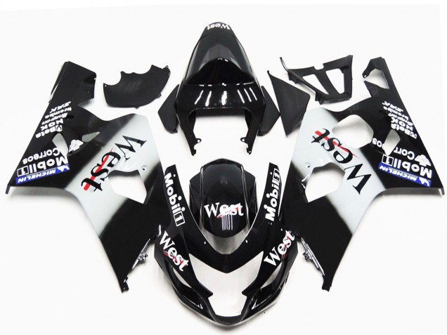 Lojas Carenagens Moto Suzuki GSXR 600 / GSXR 750 2004-2005 - Preto Brilhante Branco West OEM Estilo