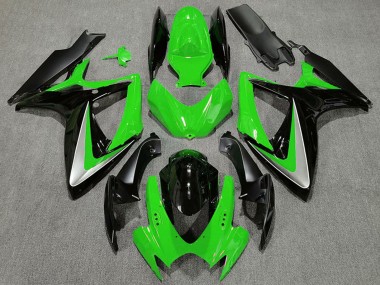 Lojas Carenagens Moto Suzuki GSXR 600 / GSXR 750 2006-2007 - Verde Prata Preto Brilhante OEM Estilo