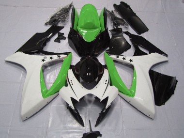 Lojas Carenagens Moto Suzuki GSXR 600 / GSXR 750 2006-2007 - Verde Branco Preto Brilhante Estrela