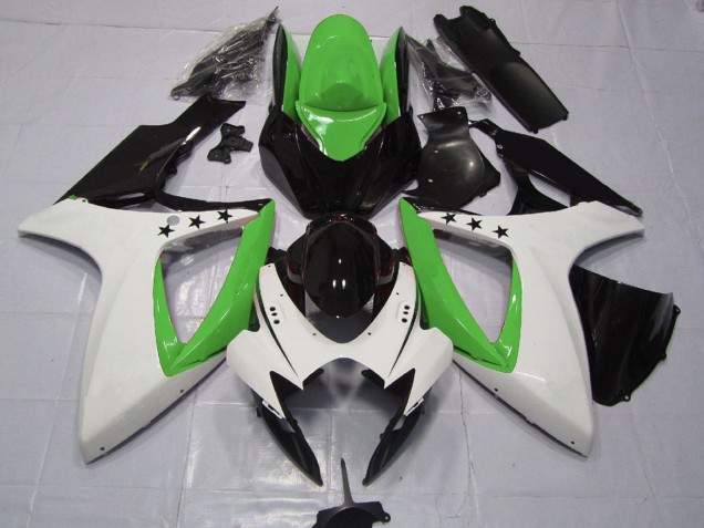 Lojas Carenagens Moto Suzuki GSXR 600 / GSXR 750 2006-2007 - Verde Branco Preto Brilhante Estrela