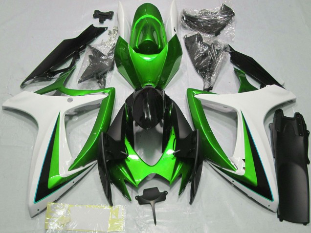 Lojas Carenagens Moto Suzuki GSXR 600 / GSXR 750 2006-2007 - Verde Branco Preto Brilhante