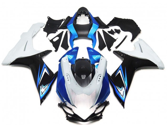 Lojas Carenagens Moto Suzuki GSXR 600 / GSXR 750 2011-2024 - Branco Azul Claro Preto Brilhante