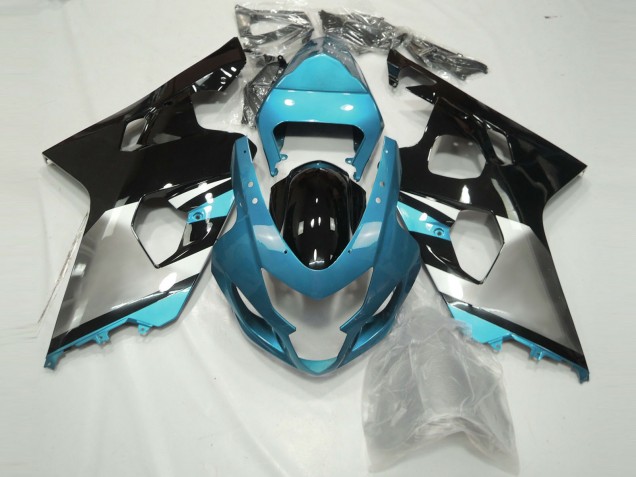 Lojas Carenagens Moto Suzuki GSXR 600 / GSXR 750 2004-2005 - Azul Claro Prata Preto Brilhante