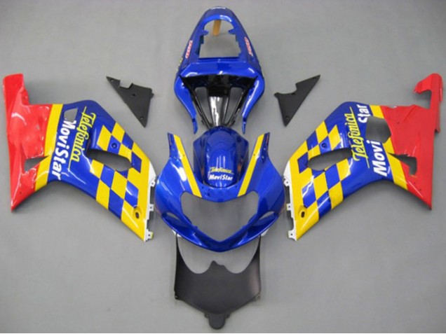 Lojas Carenagens Moto Suzuki GSXR 600 / GSXR 750 2001-2003 - Azul Amarelo Vermelho Telefonica MoviStar