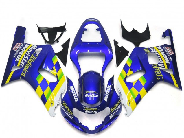 Lojas Carenagens Moto Suzuki GSXR 600 / GSXR 750 2001-2003 - Azul Amarelo Verde Branco MoviStar