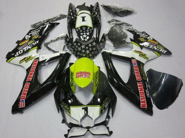 Lojas Carenagens Moto Suzuki GSXR 600 / GSXR 750 2008-2010 - Branco Amarelo Vermelho Preto National Guard