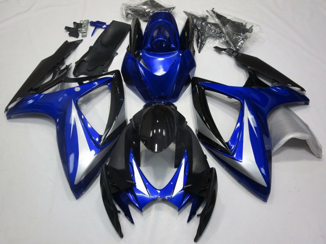 Lojas Carenagens Moto Suzuki GSXR 600 / GSXR 750 2006-2007 - Azul Prata Preto Brilhante OEM Estilo