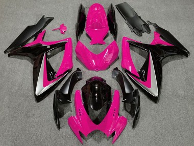 Lojas Carenagens Moto Suzuki GSXR 600 / GSXR 750 2006-2007 - Rosa Prata Preto Brilhante OEM Estilo