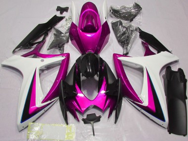 Lojas Carenagens Moto Suzuki GSXR 600 / GSXR 750 2006-2007 - Branco Rosa Preto Brilhante